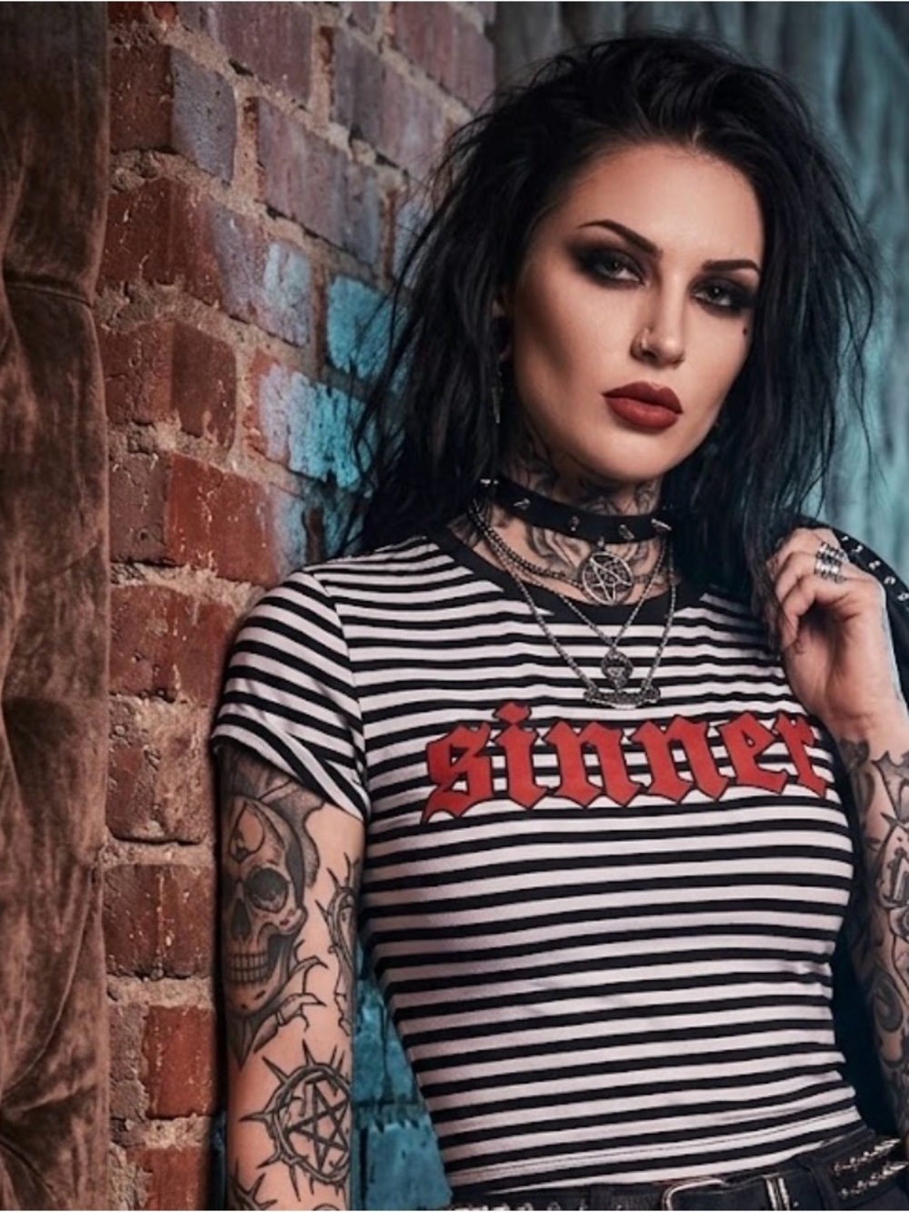 Striped 'Sinner' Graphic Tee